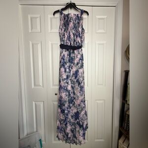 Kay Unger Luisa Pleated Gown Maxi Belted Pastel Sleeveless Dress Formal NWT 10